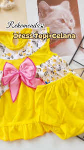 Dress Bayi Perempuan Setelan Baju Bayi Newborn Cewek Celana + Topi Lucu Umur 0-6 Bulan Kuning