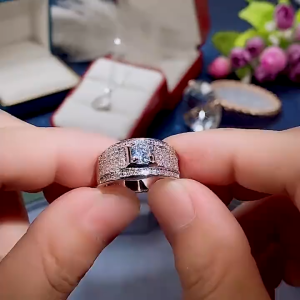 925 Sterling Silver Full Diamond Ring Mens 1 Carat AAA Cubic Zirconia Domineering Business Ring