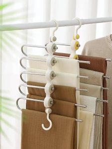 Gantungan Baju Stainless 5in1 Hanger Pakaian Celana Jilbab Multifungsi Desain Minimalis Portable