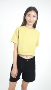 Forest Ladies Cotton Interlock Raglan Sleeve Round Neck Plain Cropped Top Ladies Casual Crop T-Shirt - 822407