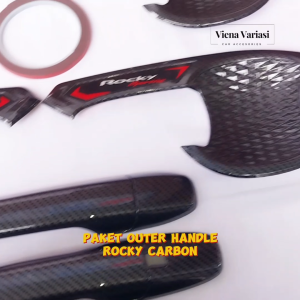 Paket Outer Cover Door Handle Tank Cover Mobil Daihatsu Rocky 2021 - 2023 Glossy Carbon