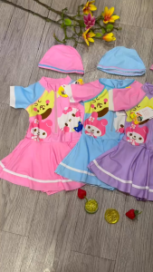Đồ bơi bé gái liền thân 1 mảnh quần váy kèm mũ bơi họa tiết nhiều màu đáng yêu đủ size từ 10kg đến 42kg BINSPORTS BB086
