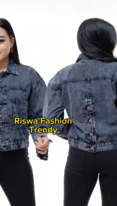 Style Jaket Jeans Wanita Kancing Belakang Dewasa Model Korea Hitam Premium Denim Cewek Masa Kini