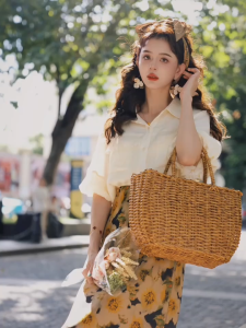 【ขายร้อน 🔥】ย้อนยุค ลายดอกไม้ เอวสูง เผยผอม กระโปรงยาวกลาง เอวยางยืด ผ้าชีฟอง กระโปรงทรงเอ มีซับใน（2040）