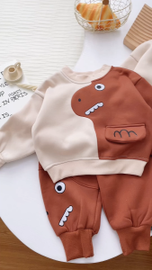 Bộ Nỉ Khủng Long Cho Bé Bộ Quần Áo Nỉ Bông Thu Đông Cho Bé Từ 7-19Kg SUNGMIN KIDS