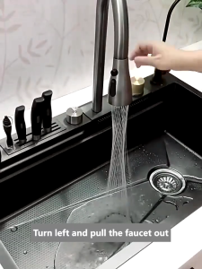 🔥🔥[BUY 1 FREE 12 GIFT] CHRIS Nano honeycomb waterfall sink SUS304 Kitchen Sink Waterfall Sink Premium Smart Nano Sink Stainless Steel Sinki Dapur 黑金刚飞雨水槽 洗碗盆