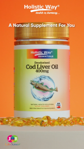 [Exp: Nov 2026] Holistic Way Essentials Deodorised Cod Liver Oil 400mg – Supports Eye Brain Heart Joint & Immune Health with Vitamin A & D3 (200 Softgels)