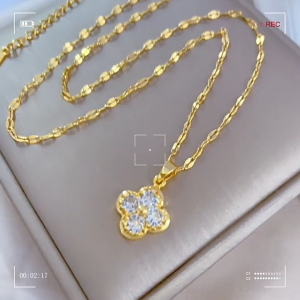 rantai emas 916 original Clover set diamond necklace for women