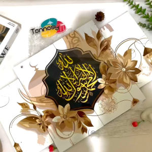 TENNESY Hiasan Dinding Aesthetic 1 Set Islamic Flowers With Gold Kaligrafi 4 Panel Wall Decor Rumah