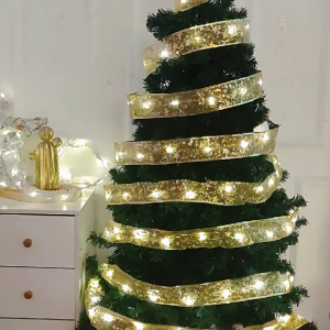 Christmas Ribbon With Lights Battery Operated White Christmas Tree Ribbon Lights 13 Ft 40 LED Colorful Flashing Copper Wire Ribbon Bows Light For Wedding New Year Xmas Party Decoration