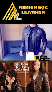 Áo khoác nam da bò thật dáng sơ mi cổ bẻ gài nút trucker áo khoác da thật Minh Ngọc Leather Jacket