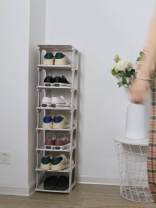 Compact Multi-Compartment Plastic Shoe Rack with Coat Hook - Space-Saving Home Storage Organizer