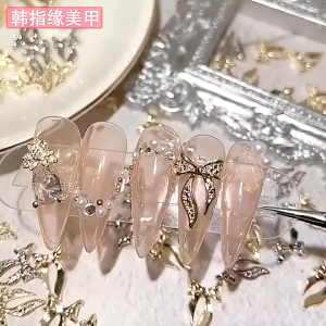 10 pieces of INS popular rosette gold and silver bow nail art accessories alloy nail art diamond design accessories nail art diamond jewelry