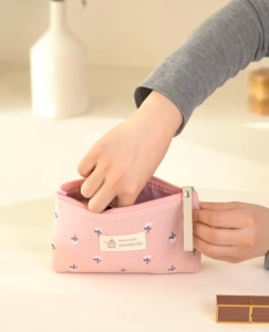 Túi đựng đồ trang điểm vải nhỏ gọn màu hồng baby