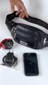Tas Selempang Pinggang Kulit Pria 7 Ruang Waistbag Renno PU Leather Polo Amstar Slingbag