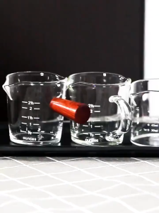 75ML Double Mouth Measuring Bottle Cup Borosilicate Glass Coffee Milk Tea Pot Wooden Handle