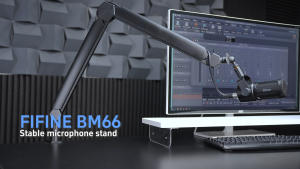 FIFINE BM66 Mic Boom Arm Microphone Stand with Cable Management Channel Fully Adjustable Heavy Duty Metal Mic Stand with Desk Mount Clamp