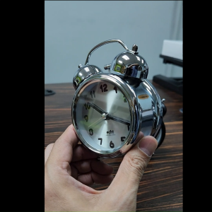 Metal Frame Ring Bell Table Alarm Clock with Silent Movement and Back Light