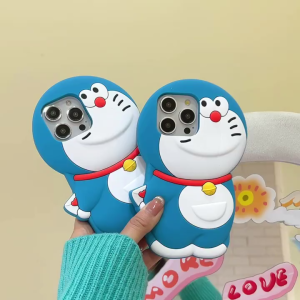 3D Blue Machine Cat Silicone Case for iPhone 15 14 13 12 11 Pro Max Fun cartoon soft cover casing for iPhone14Promax case