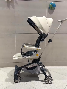Beige Baby Stroller Foldable Bidirectional seat 4 wheels Baby Stroller  Ultra lightweight Foldable strollers Kids Stroller With a sunshade