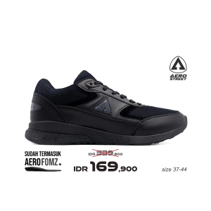 Aerostreet 37-45 Osaka All Hitam - Sepatu Sneakers Casual Pria Wanita Aero Street