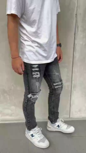 Celana Jeans Panjang Pria Sobek Lutut Robek Ripped Puring Sandwash Streetch AFR99 Destroy Premium