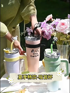 BIGSPOON Handheld SUS304 Stainless Steel Vacuum Flask Thermos Water Mug 1.2L with Straw