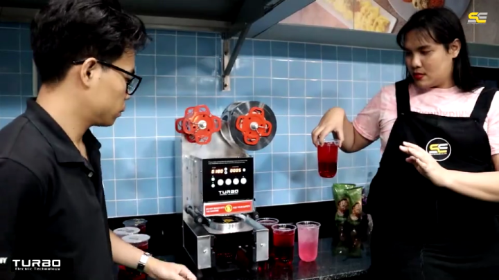 TURBO เครื่องซีลฝาแก้วอัตโนมัติ รุ่น VAC-HYH-01S ขนาดฝาแก้วขนาด 9.5 และ 8.5 ซม. 2 แกน