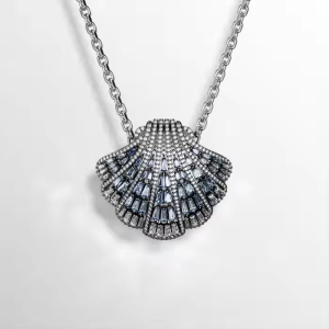 💖Swarovski💖(New) Idyllia series large rectangular cut shell blue diamond pendant necklace S925 sterling silver womens fashion necklace hypoallergenic non-allergenic Valentines Day gift birthday gift for girlfriend bestie