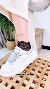 Tất nữ cổ ngắn họa tiết ren tinh tế vớ ren nữ đế chất liệu cotton mềm mịn thoáng khí khử mùi - D16-A070-1DOI