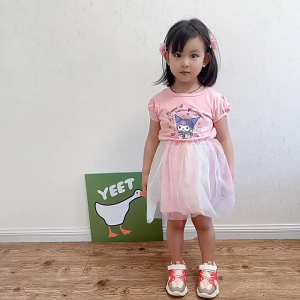 Baju Katun Gaun Gadis Pola Kartun Melody Kuromi Berlengan Pendek Untuk Putri Berusia 1-8 Tahun