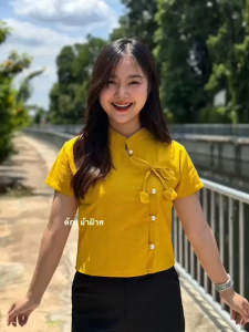 เสื้อคอจีนป้าย มัดโบว์ ผ้าชินมัย