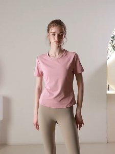 FitYogaSports short sleeve women mesh light breathable thin thin high elastic training Pilates running yoga clothing