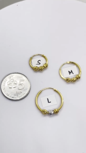 MJ Jewellery 916/22K Gold Round Loop with Beads Earrings S67 - Full Gold/Two-Tone Gold, 0.92-0.95g, 10.50mm Width