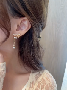 LL Fashion S925 silvery pearl tassel exquisite star zircon gold temperament earrings ES6232