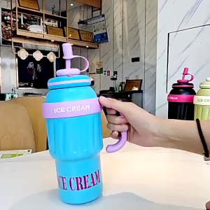Mug Termos Tumbler Jumbo IceCream SUS 304 American Style Sedotan Stainless Tahan Panas&Dingin 1000ml