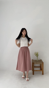 BAGGU Nakia Flare Skirt Dusty / Rok Linen / Rok Flare Dusty / Korean Skirt