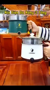 Nồi lẩu mini đa năng ca nấu mì 3 tầng tặng giá hấp nướng luộc chiên chống dính