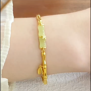 Pure real 18K Saudi gold Pawnable has enough bamboo knots Hotan Jade bracelet