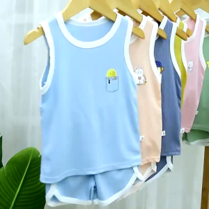 BBKid 🦄️ 6M-6Y Kids Sleeveless Ice Silk Summer Singlet Cooling Baju Set Shirt Set MZ001