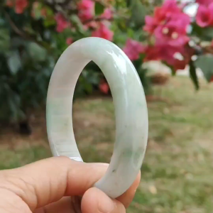 Light Green Hue Natural Type A Jadeite Jade crafted with shape of Peace Bracelet Bangle with certificate weigh 64.55 grams measurement 13.6 * 8.7 Wrist Size 56.5 mm (bangle4)