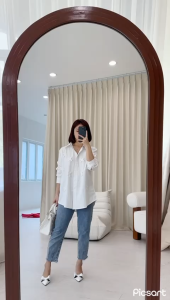 SJM KEMEJA PITA RIBBON VIRAL BAHAN KATUN POPLIN LENGAN PANJANG OVERSIZED KASUAL 1020/1026