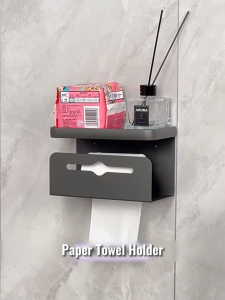 HOL Drilling-Free Toilet Tissue Paper Holder Wall Mounted Toilet Crochet Roll Mobile Phone Holder