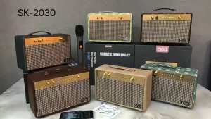 QIXI SK-2030 High Quality Bass Sound Quality KARAOKE Wireless Bluetooth Leather Type Speaker with Wireless Microphone