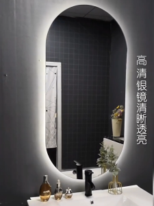 Smart LED Bathroom Mirror Tricolor Light Oval Makeup Mirror Bathroom Wall Mounted Full Body Mirror with Stepless Dimming Function