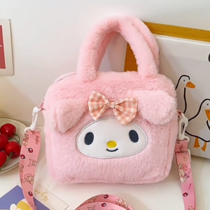 Anime Sanrio Plush Cosmetic Bag Cinnamoroll Kuromi My Melody Makeup Handbag Travel Storage Bags Plush Toy Girl Gift