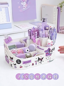 360 Rotating Pen Holder Large Capacity Student Girl Storage Sanrio Kuromi Multifunctional Desktop Organizer Box 可旋转大容量笔筒收纳盒
