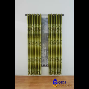 Gorden Pintu Rumah Kain Blackout Tebal Motif Daun Model Smokering Tinggi 230 cm