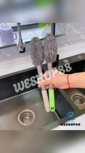WESHOP 88 1pcs Long Rod Steel Ball Stainless Steel with Brush Cleaning Dishwashing Long Rod Handle Bottle Cans Do Not Hurt Hands Special Steel Ball