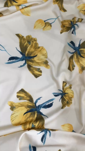 Vải Chéo Thái Trượt Dày Hoa Vàng Khổ 1m5 - Chất Mềm Mại Đàn Hồi Nhẹ Rũ - May Đầm Váy